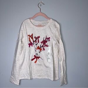 Cat & Jack White Long Sleeve Shirt with Deer and Bows